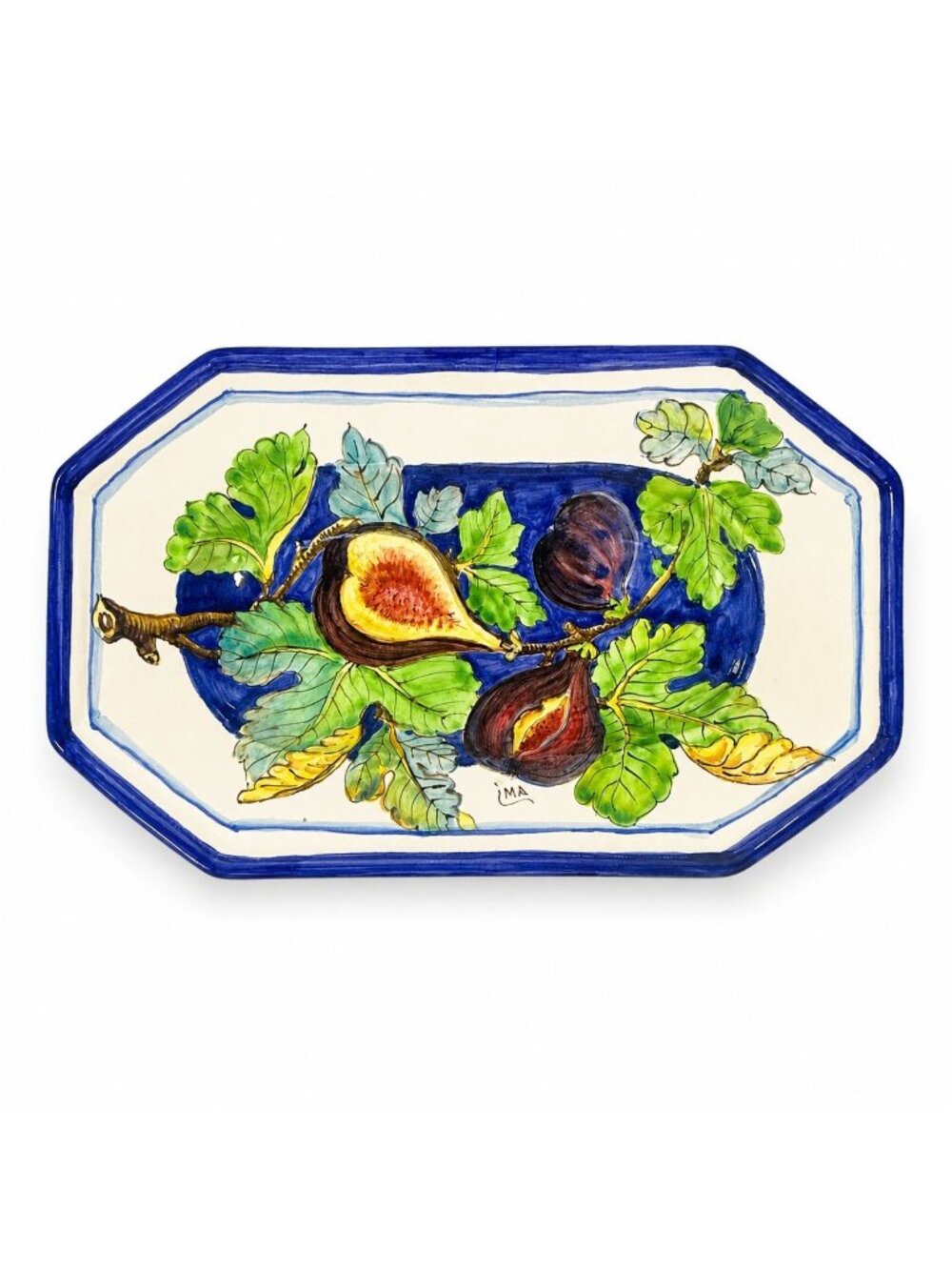Pottery Serving Platter Hand Painted Figs Vintage Giacomini Orvieto Italy Cerami